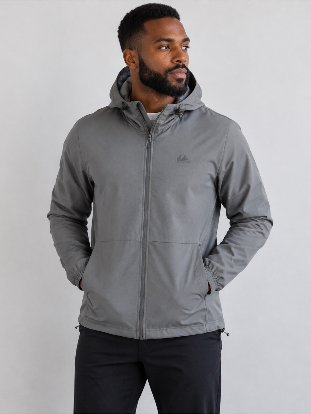 Quiksilver DryFlight Men's Medium Gray Softshell Hooded Jacket Full Zip NEW